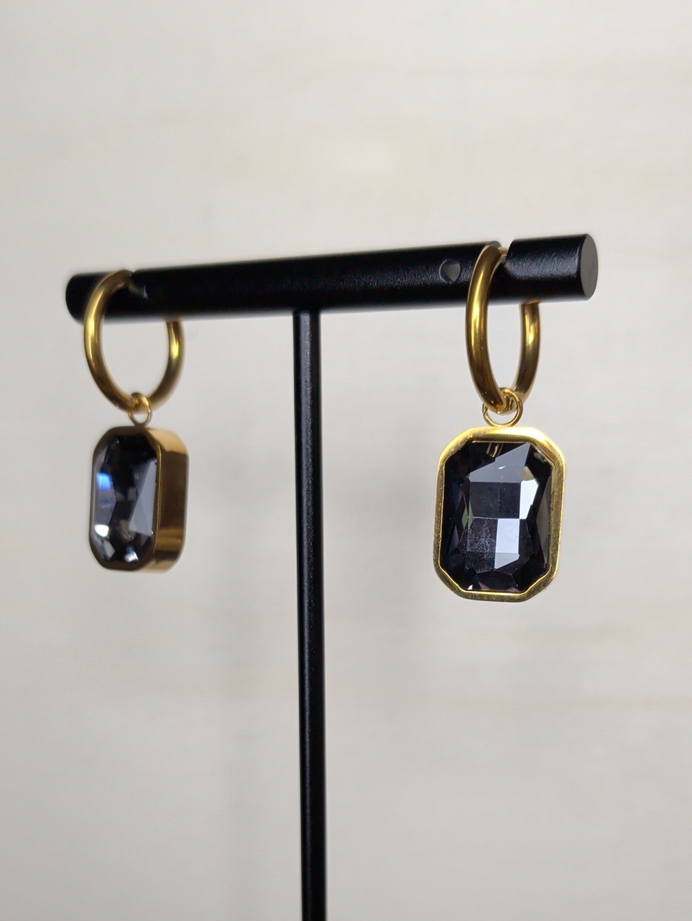 18k GP Huggie Dangle Earrings with Charcoal Faceted CZ drop